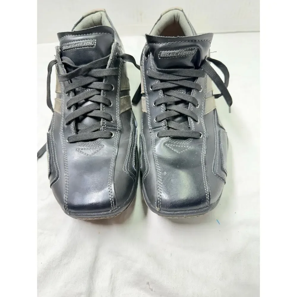 SKECHERS  LEATHER CASUAL SNEAKERS Mens size 12 color black SN 62861 - Picture 9 of 13